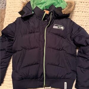 Reebok Navy Puffer Jacket with Removable Hood and Sleeves (Convertible)